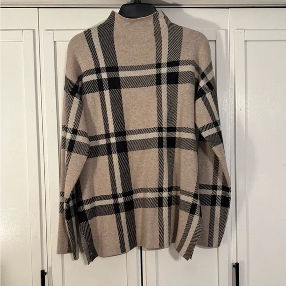 Max Studio Plaid Mock Neck Sweater in Beige and Black - Picture 4 of 6